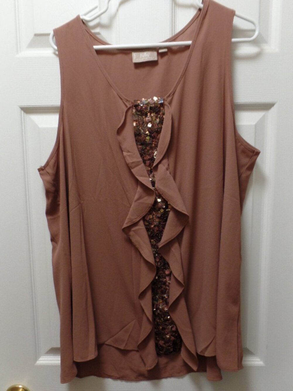 Kelly by Clinton Kelly XL 18 20 *SPARKLE* Sequin Sleeveless Ruffle Front Blouse